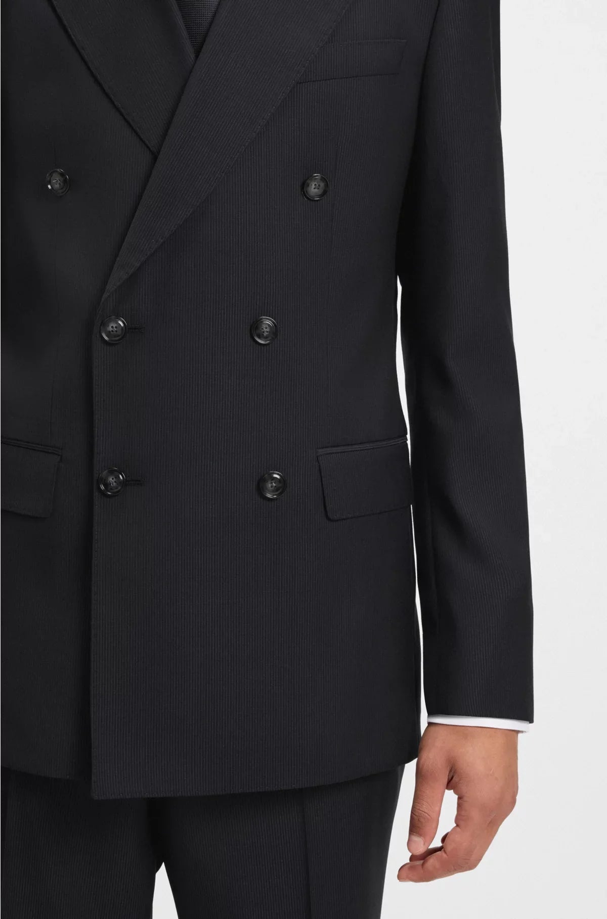 TWO-PIECE SLIM-FIT SUIT IN PINSTRIPE VIRGIN WOOL