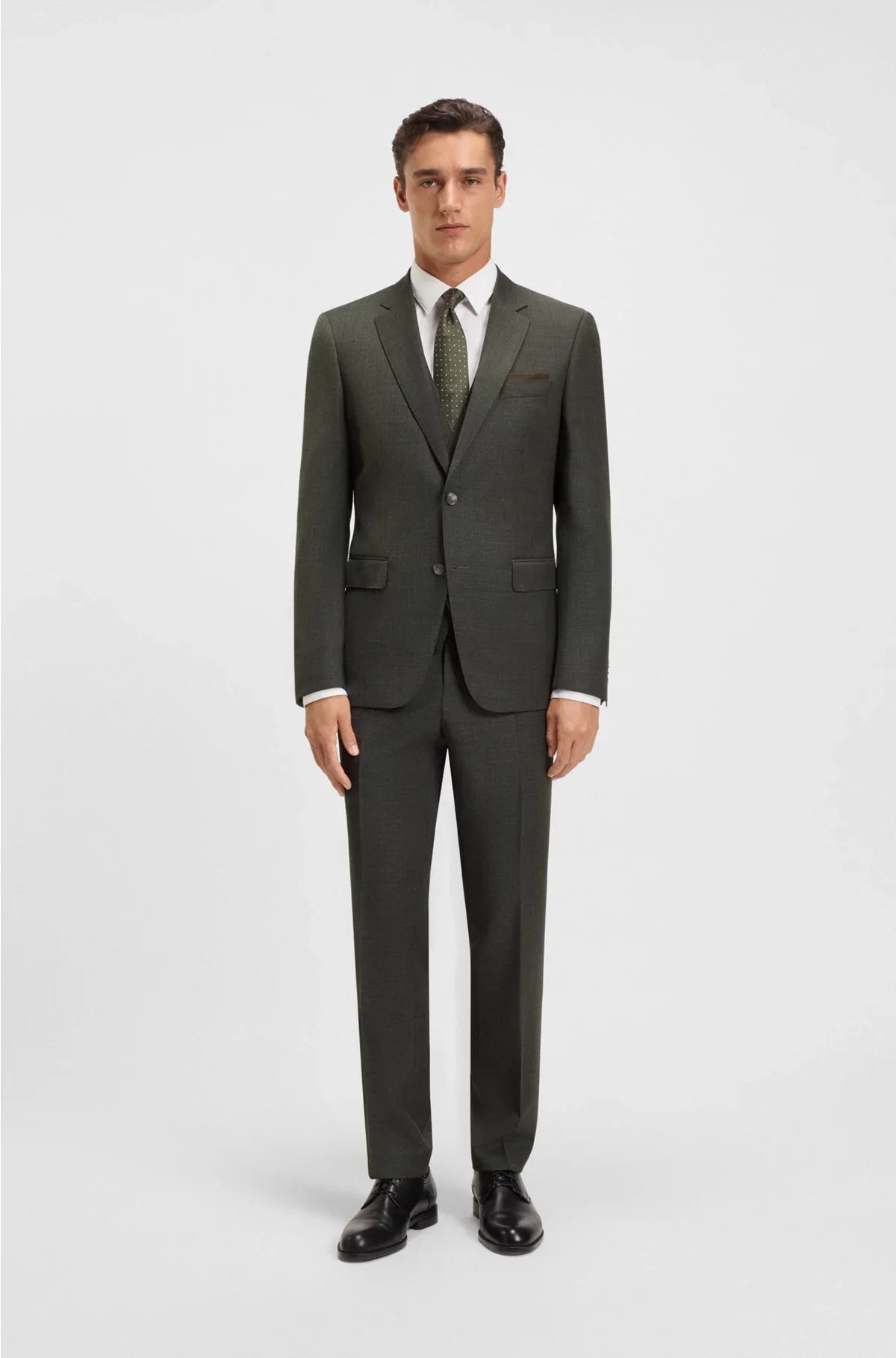THREE-PIECE SLIM-FIT SUIT IN PATTERNED STRETCH WOOL