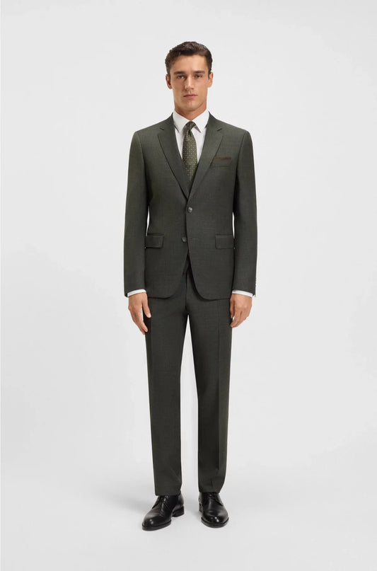 THREE-PIECE SLIM-FIT SUIT IN PATTERNED STRETCH WOOL