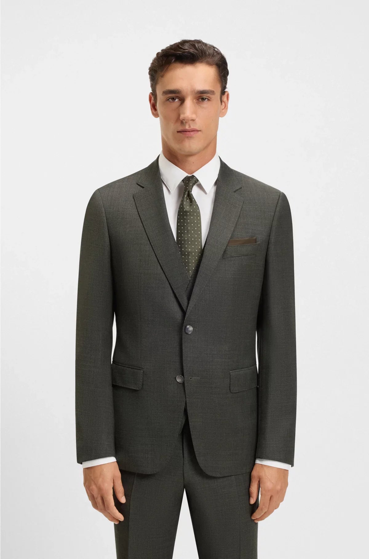 THREE-PIECE SLIM-FIT SUIT IN PATTERNED STRETCH WOOL