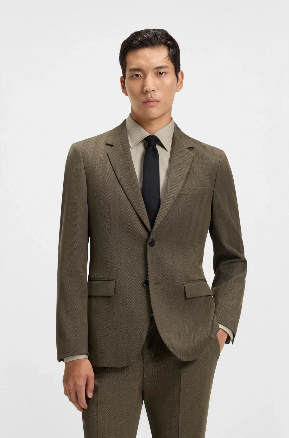 TWO-PIECE SLIM-FIT SUIT IN A HERRINGBONE WOOL BLEND