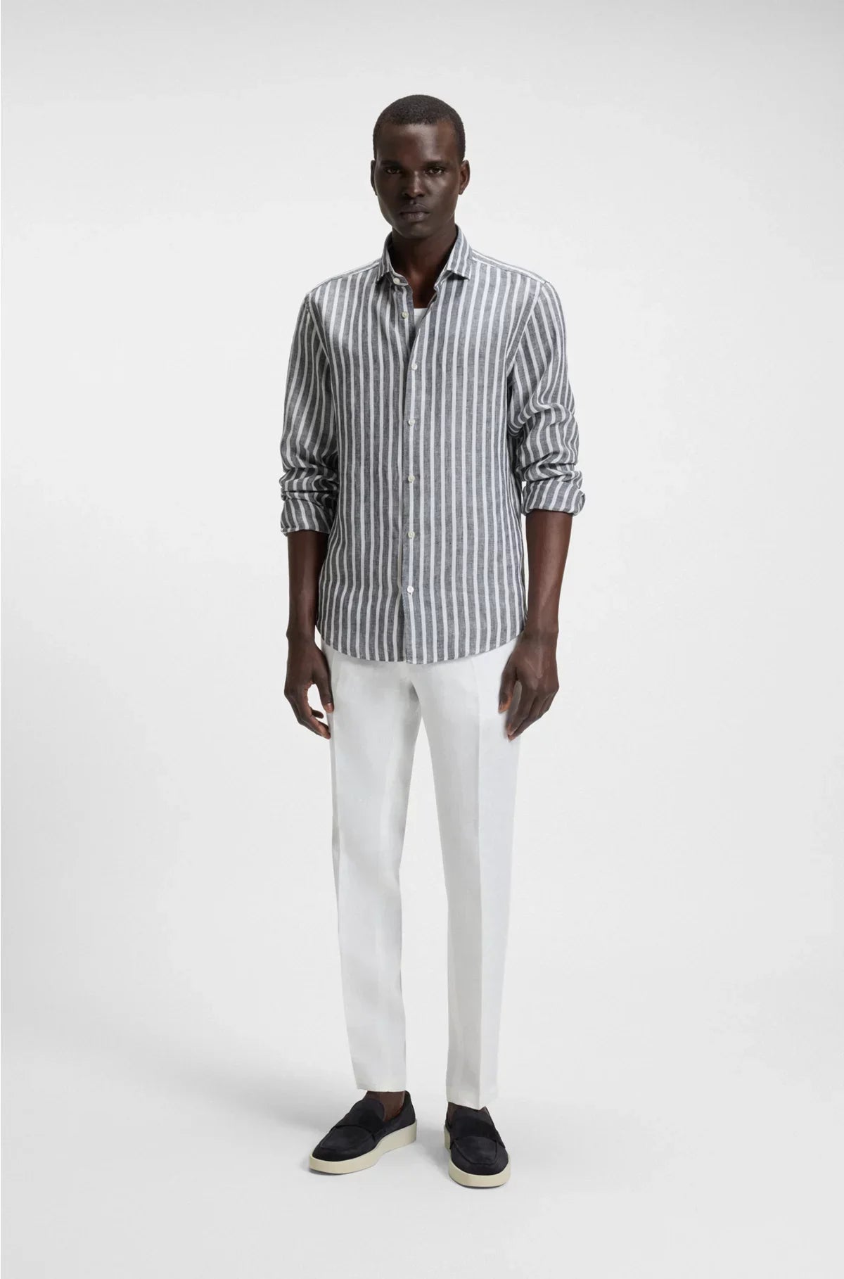 REGULAR-FIT SHIRT IN STRIPED LINEN CHAMBRAY
