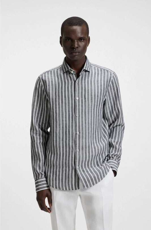 REGULAR-FIT SHIRT IN STRIPED LINEN CHAMBRAY
