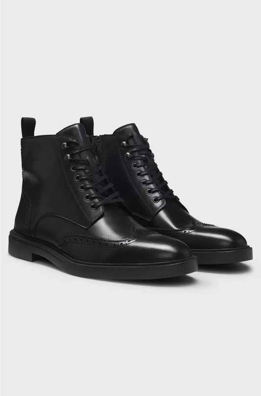 LEATHER HALF BOOTS WITH BROGUE DETAILS