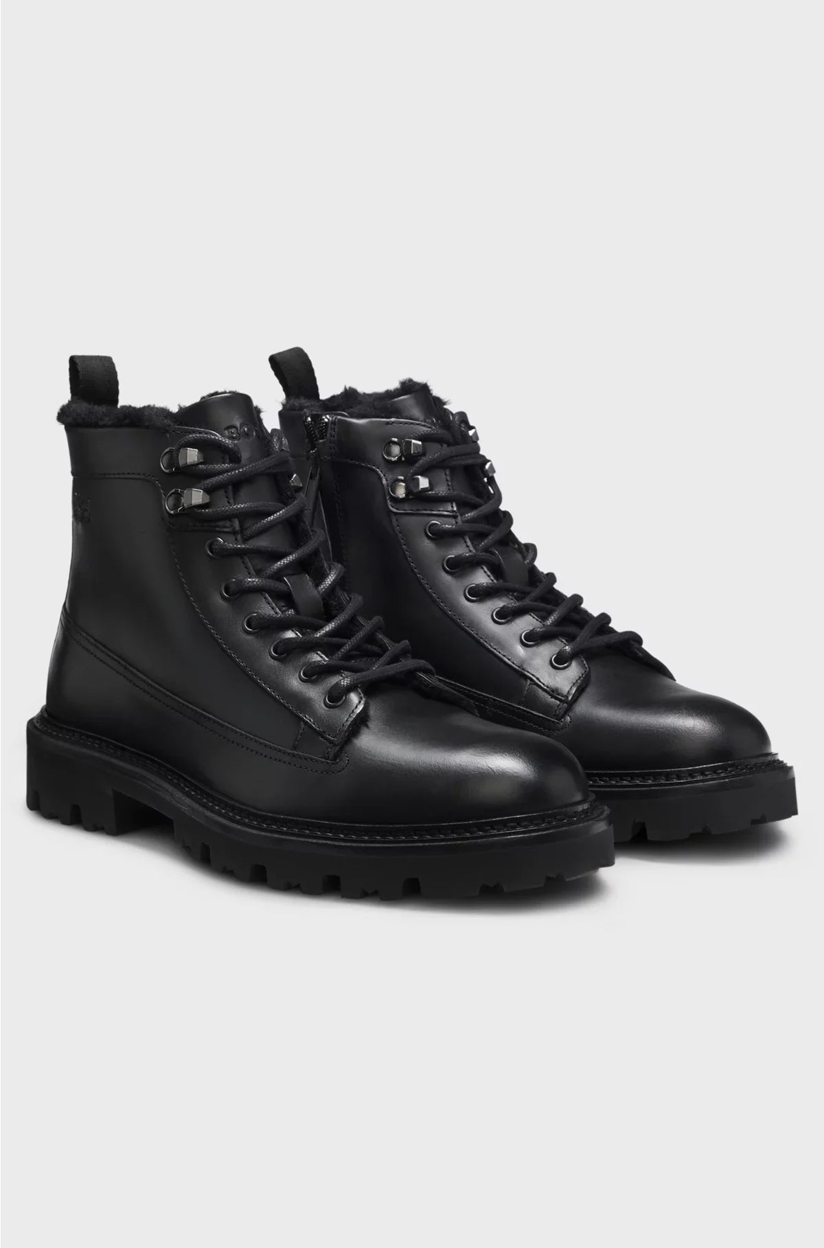 LEATHER HALF BOOTS WITH FAUX-FUR LINING