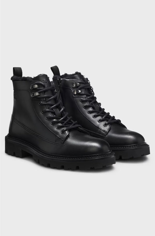 LEATHER HALF BOOTS WITH FAUX-FUR LINING