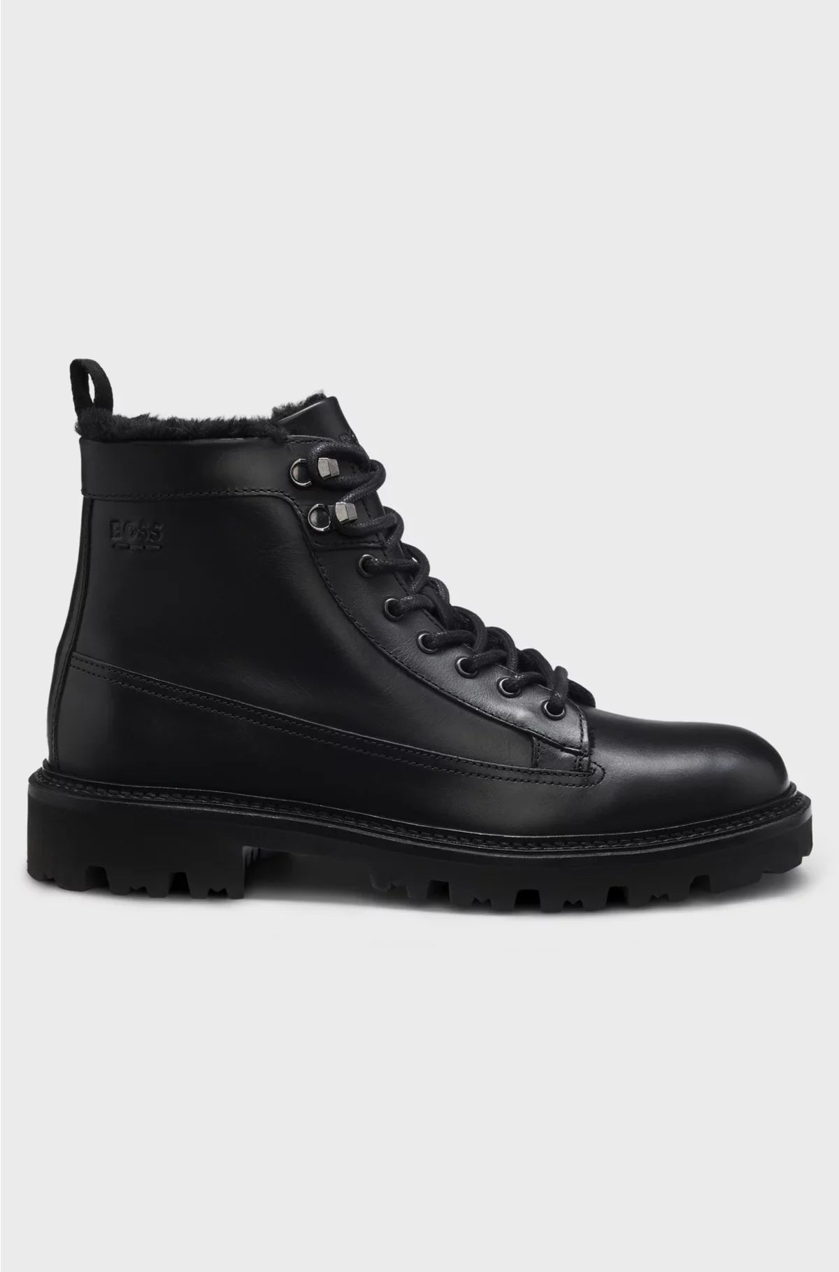 LEATHER HALF BOOTS WITH FAUX-FUR LINING