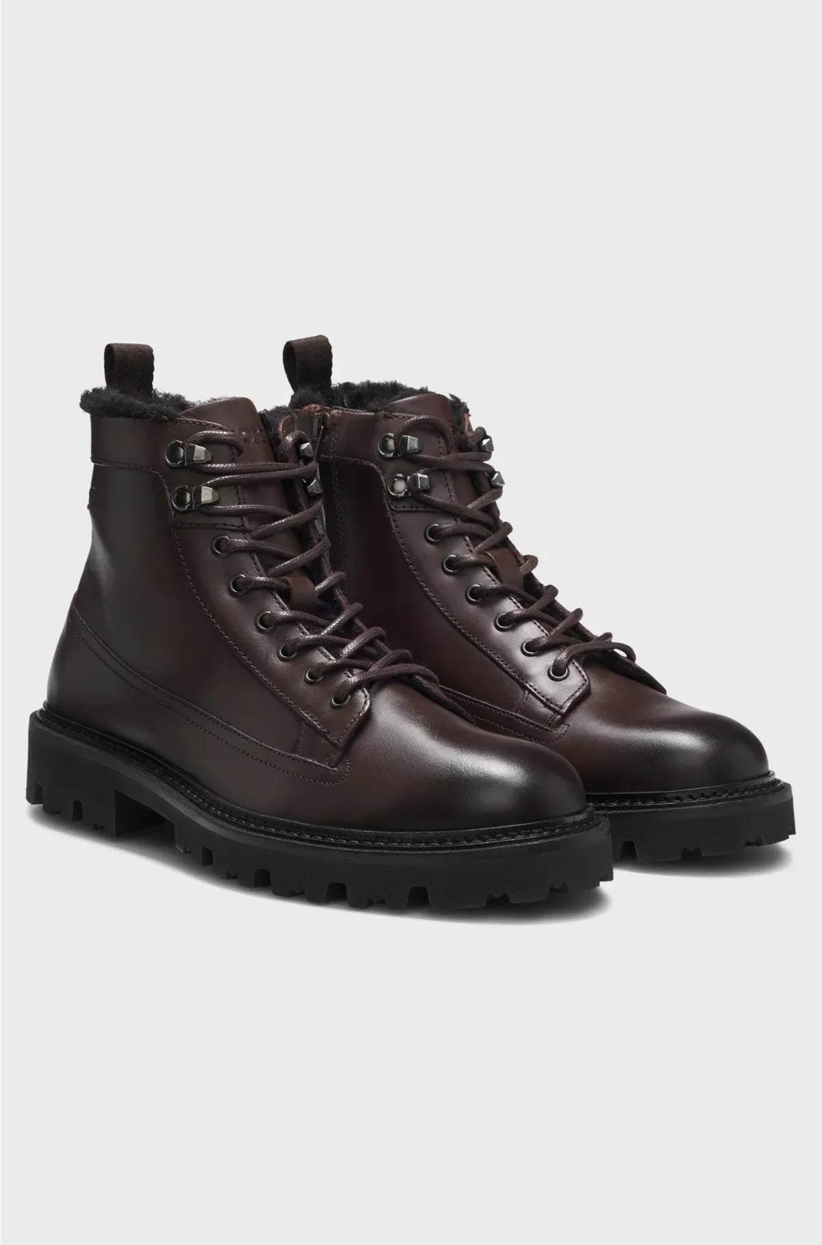 LEATHER HALF BOOTS WITH FAUX-FUR LINING