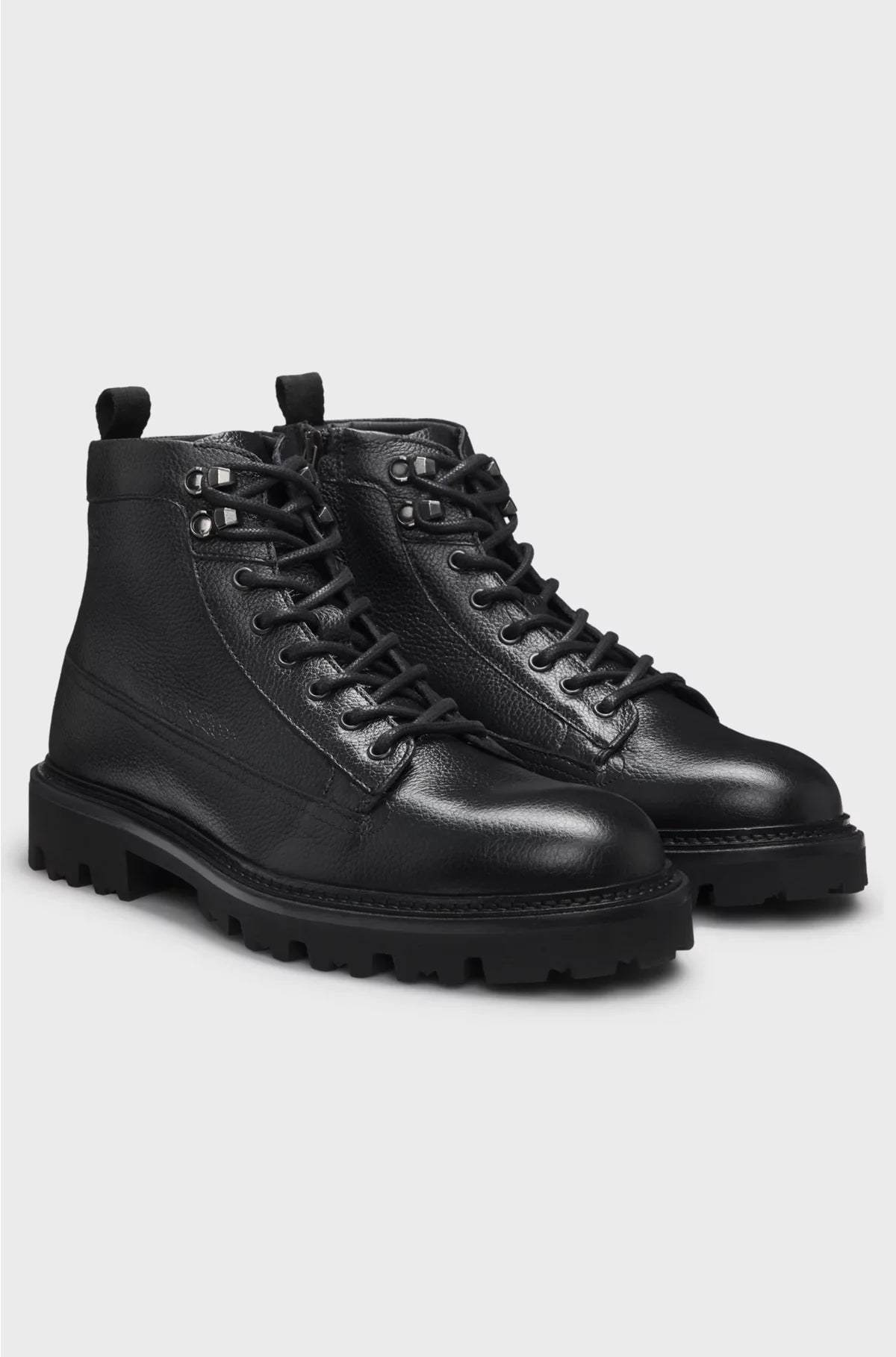 GRAINED-LEATHER HALF BOOTS WITH HIKING-STYLE LACES