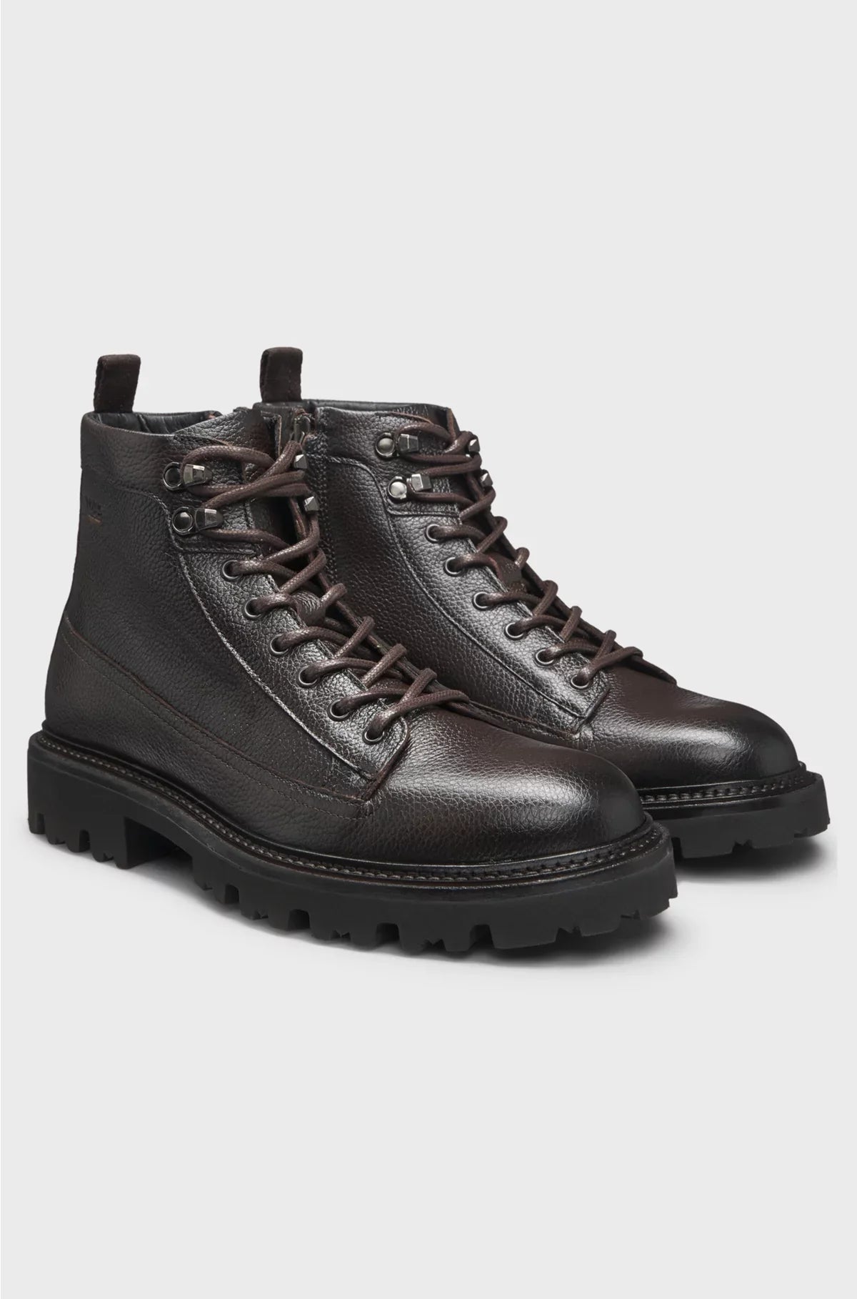 GRAINED-LEATHER HALF BOOTS WITH HIKING-STYLE LACES