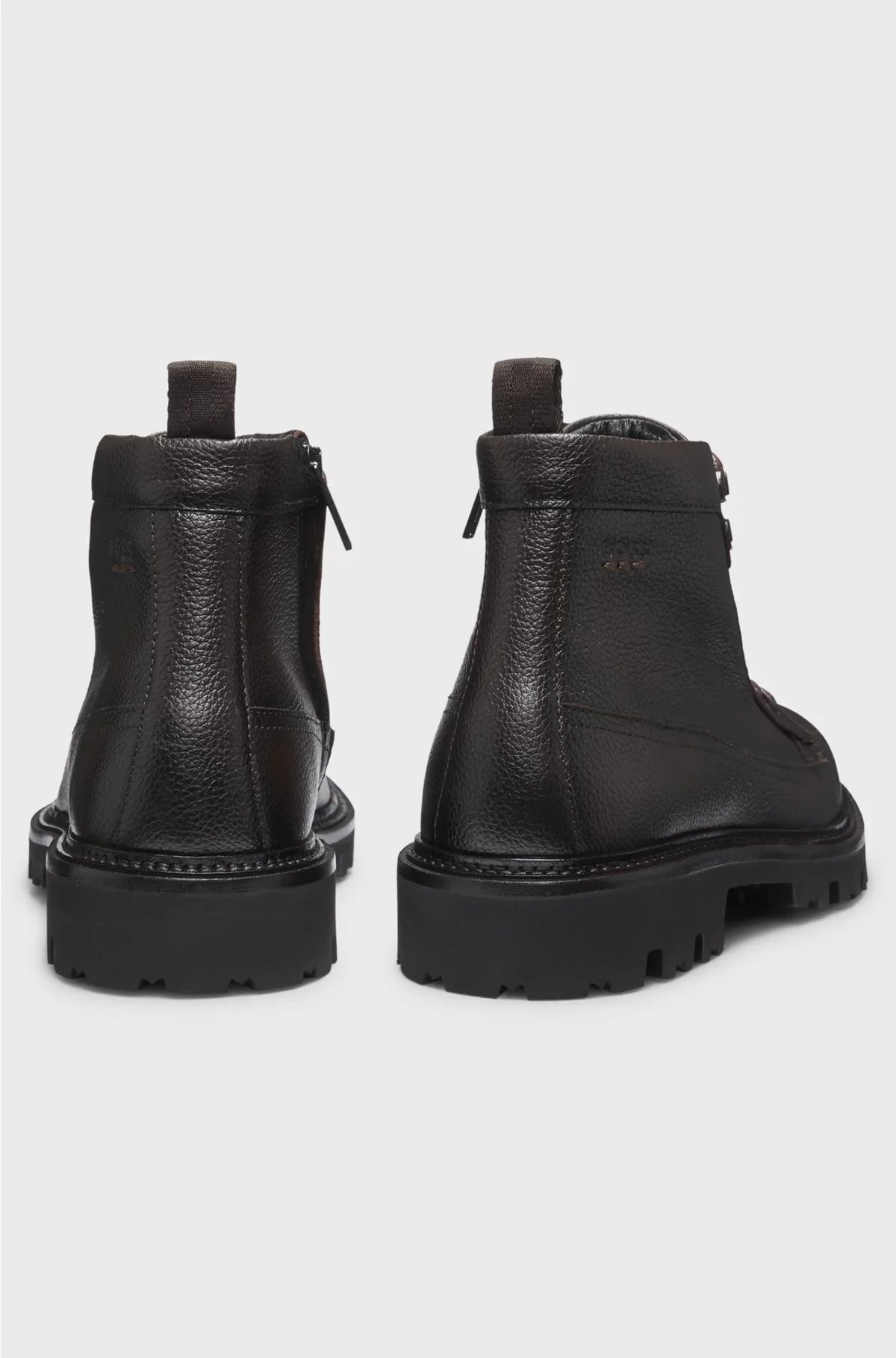 GRAINED-LEATHER HALF BOOTS WITH HIKING-STYLE LACES