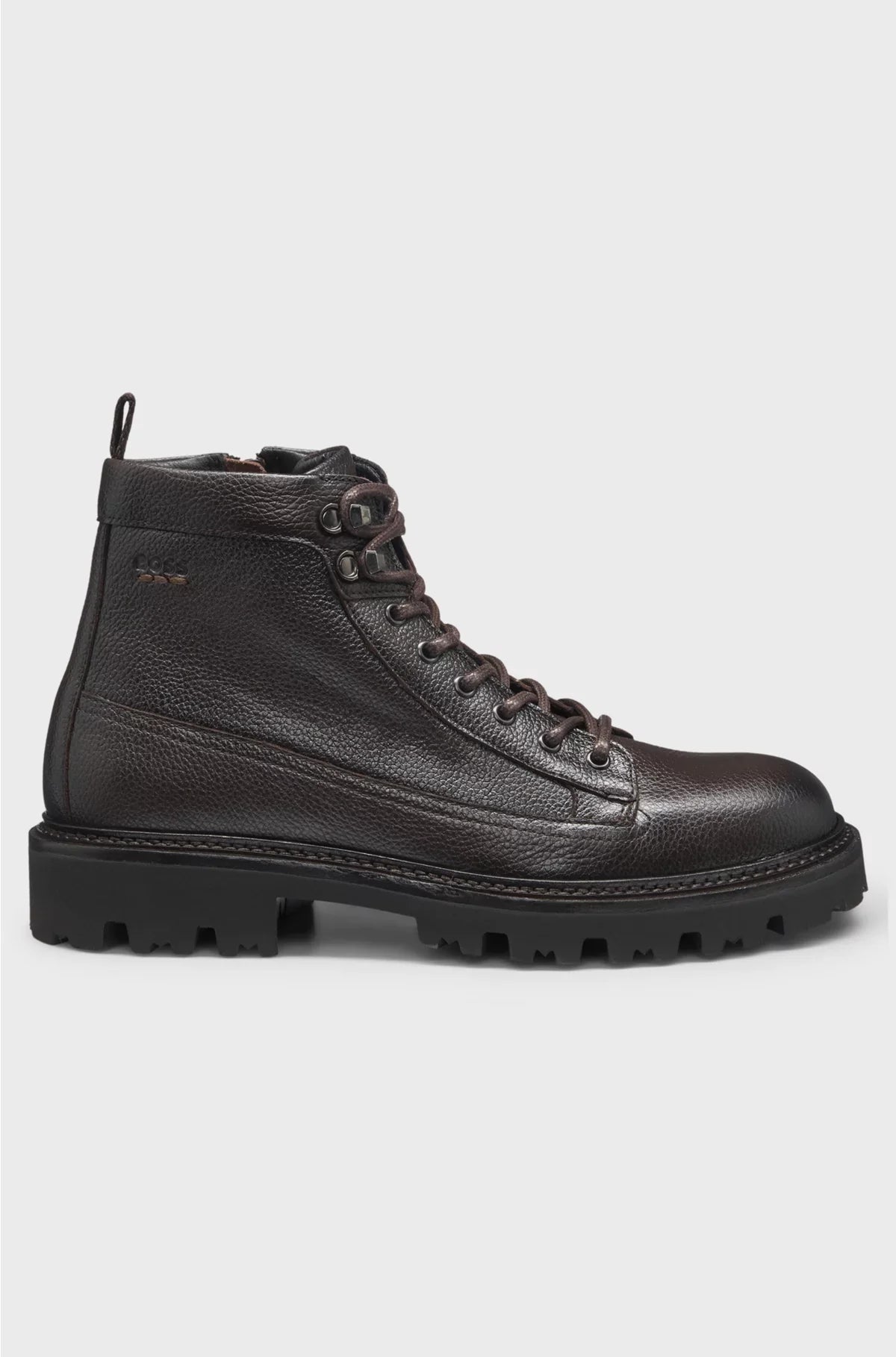 GRAINED-LEATHER HALF BOOTS WITH HIKING-STYLE LACES