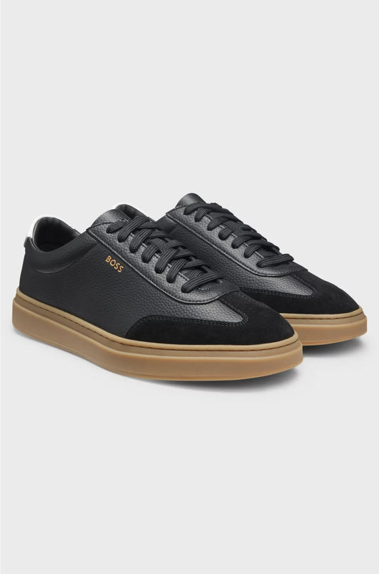 SNEAKERS IN PELLE GRANA CON TALLONCINO A CONTRASTO
