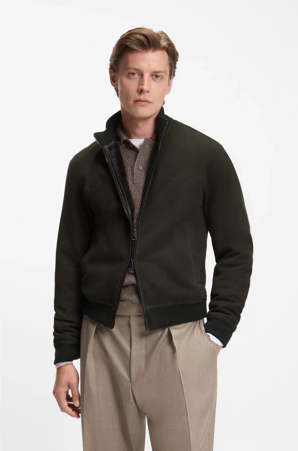 SHEARLING JACKET WITH TWO-WAY ZIP