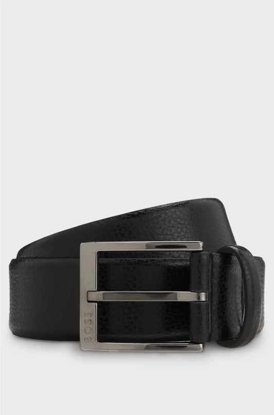 GRAINED ITALIAN-LEATHER BELT WITH POLISHED PIN BUCKLE