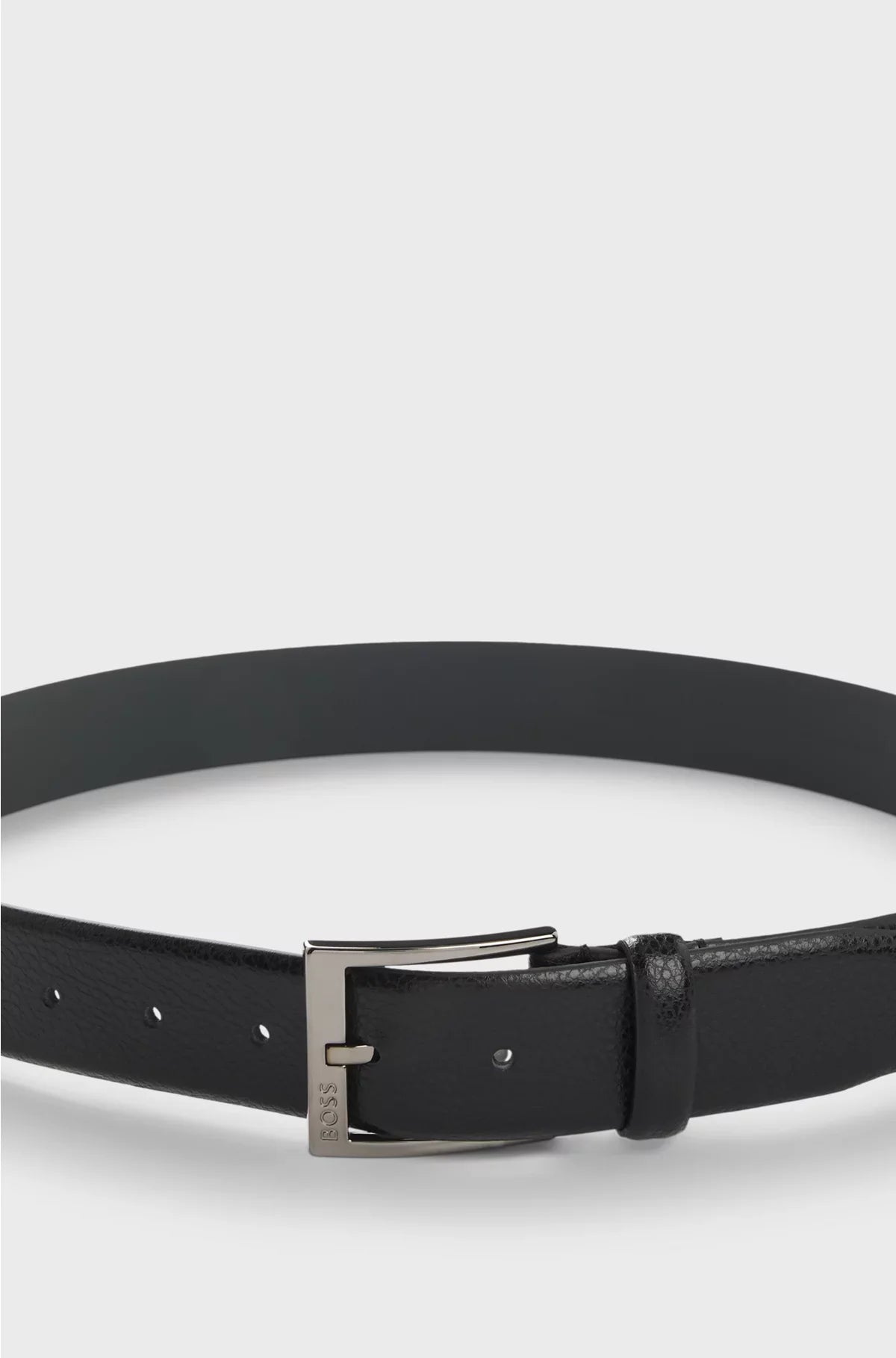 GRAINED ITALIAN-LEATHER BELT WITH POLISHED PIN BUCKLE