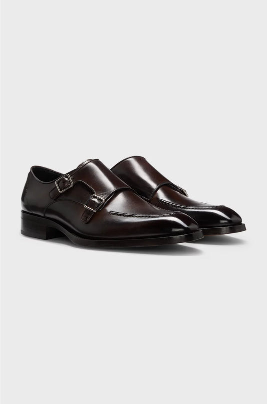LEATHER MONK SHOES WITH DOUBLE STRAP