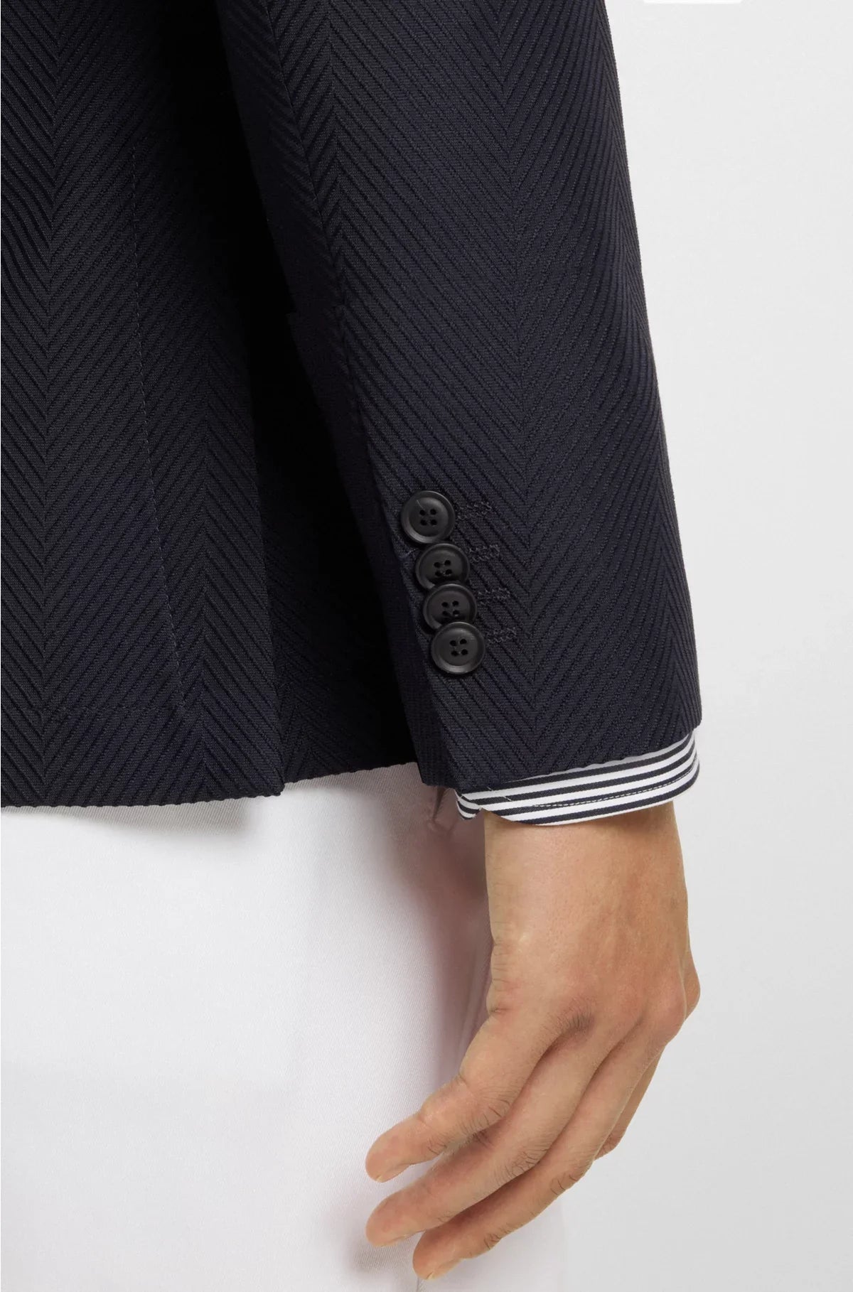 DOUBLE-BREASTED BLAZER IN COTTON AND VIRGIN-WOOL SEERSUCKER