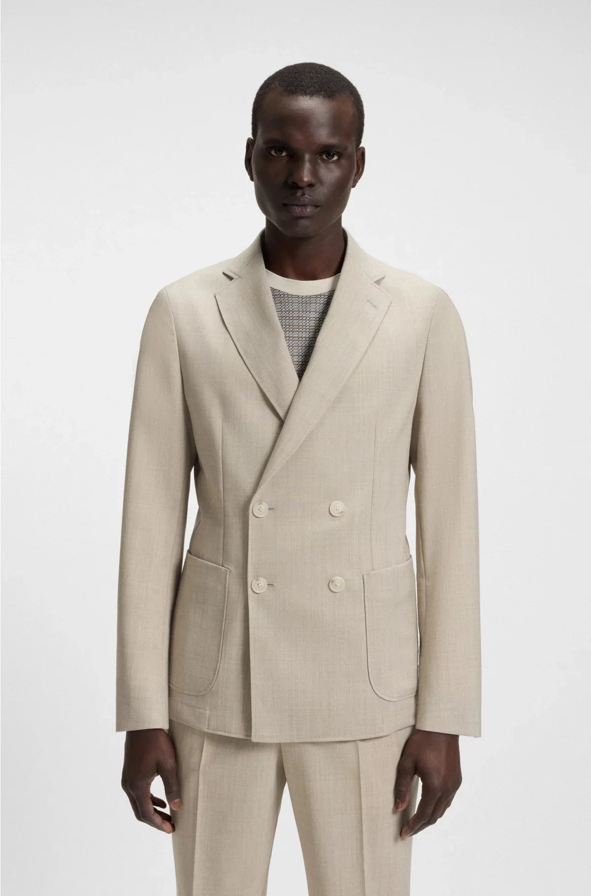 DOUBLE-BREASTED BLAZER INMICRO-PATTERNED VIRGIN WOOL