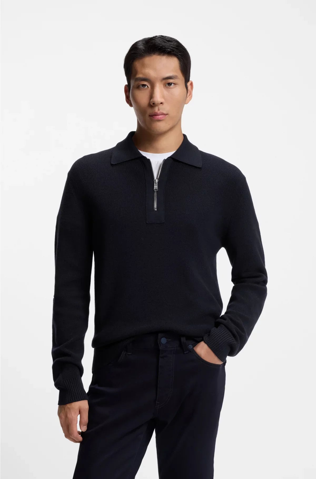 MAGLIONE IN PURA LANA VERGINE CON COLLO A ZIP