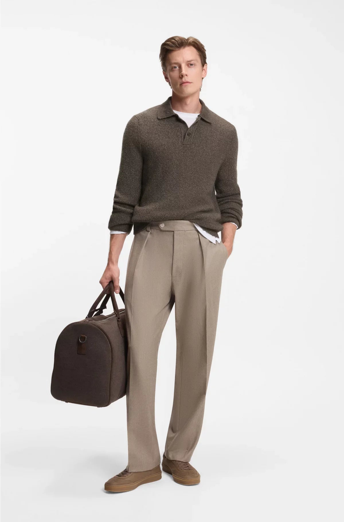 POLO-COLLAR SWEATER WITH MOULINE RIB