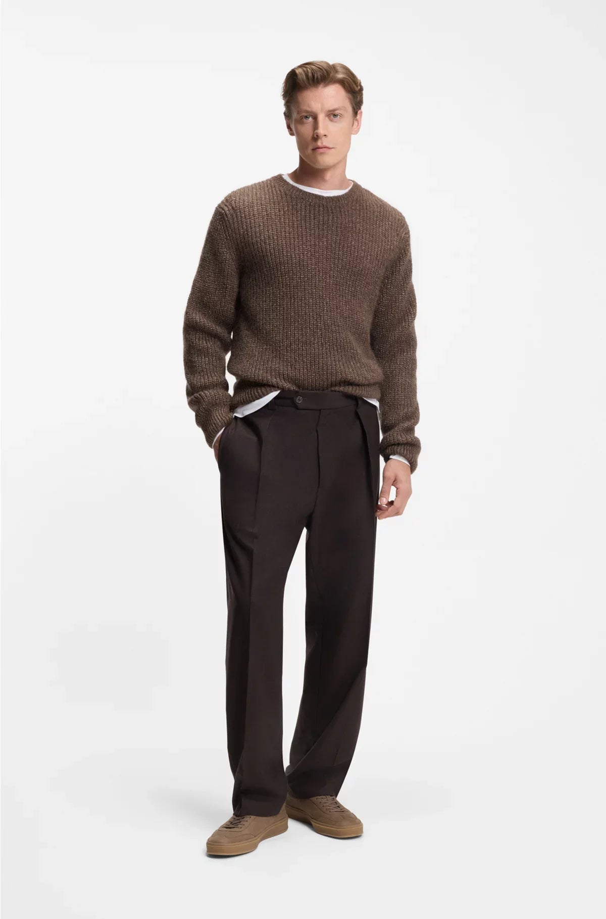 MAGLIONE IN MAGLIA CON COSTINE MELANGE