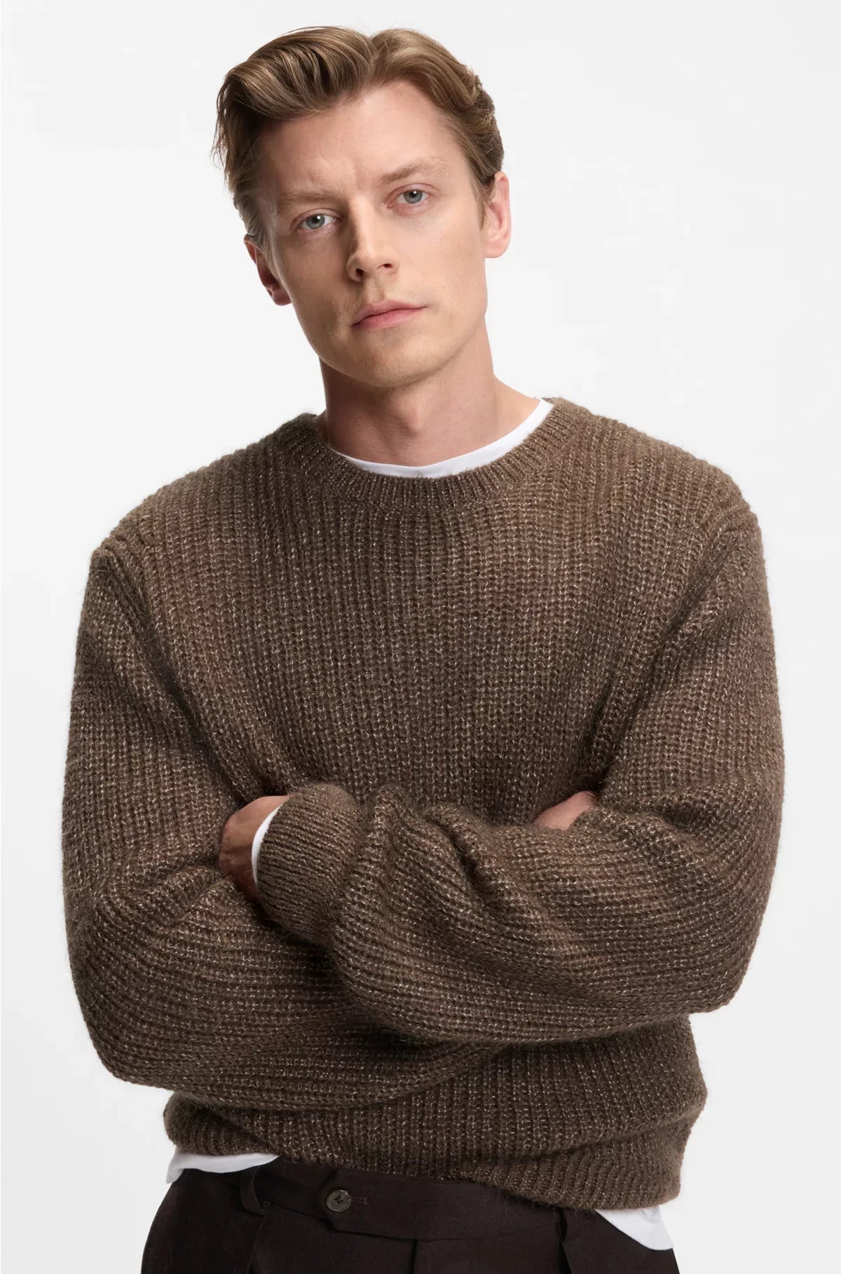 MAGLIONE IN MAGLIA CON COSTINE MELANGE
