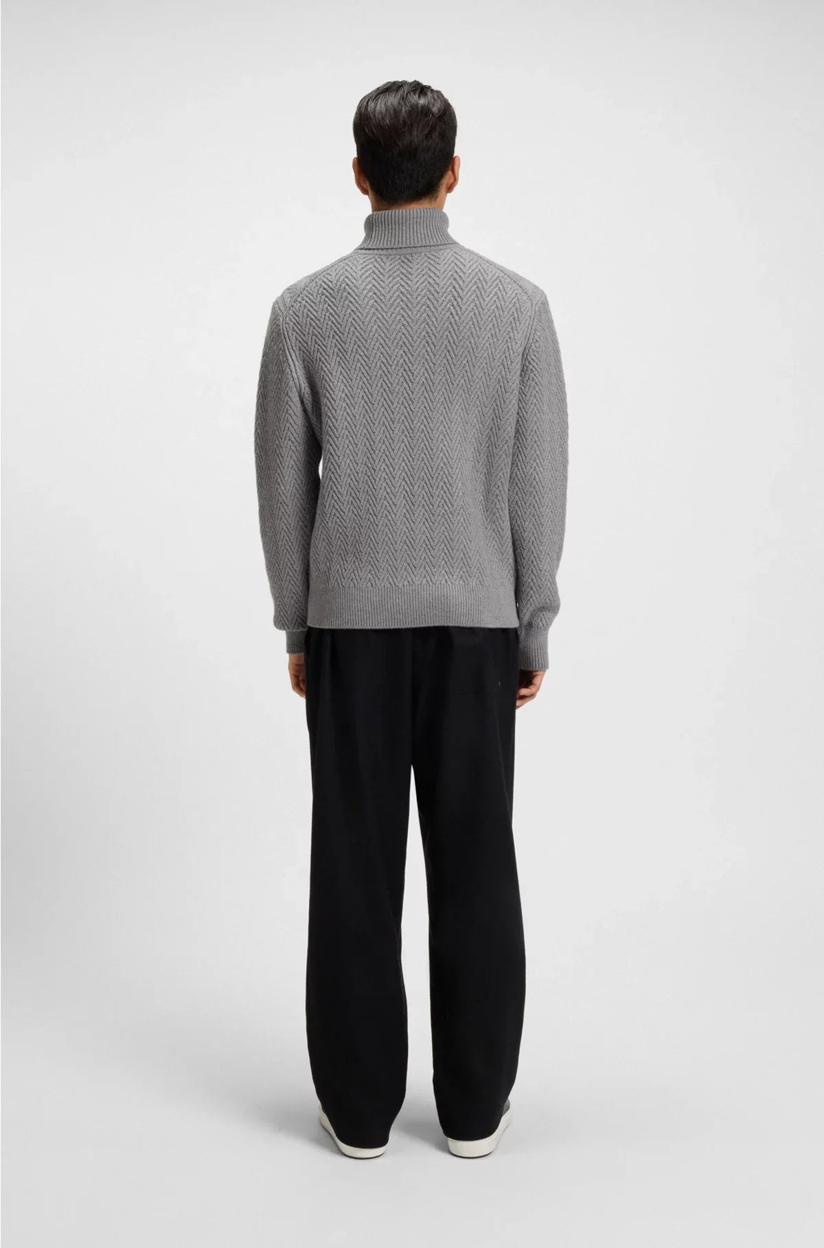 REGULAR FIT ROLLNECK SWEATER IN HERRINGBONE VIRGIN WOOL