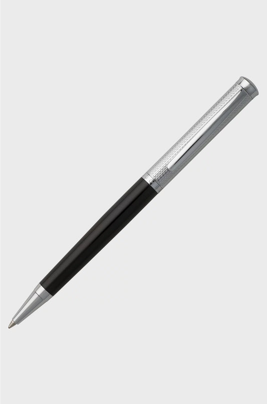 BALLPOINT PEN WITH ENGRAVED CHROME AND MATTE-BLACK LACQUER FINISHES