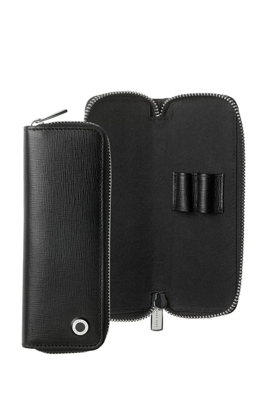 TEXTURED-LEATHER ZIPPED PEN POUCH WITH BRANDED HARDWARE