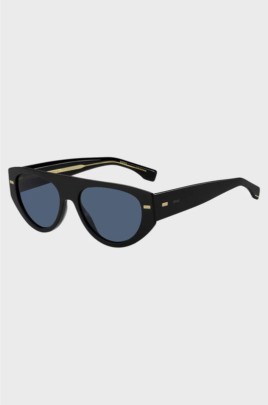 BIO-ACETATE BLACK SUNGLASSES WITH PATTERNED RIVETS