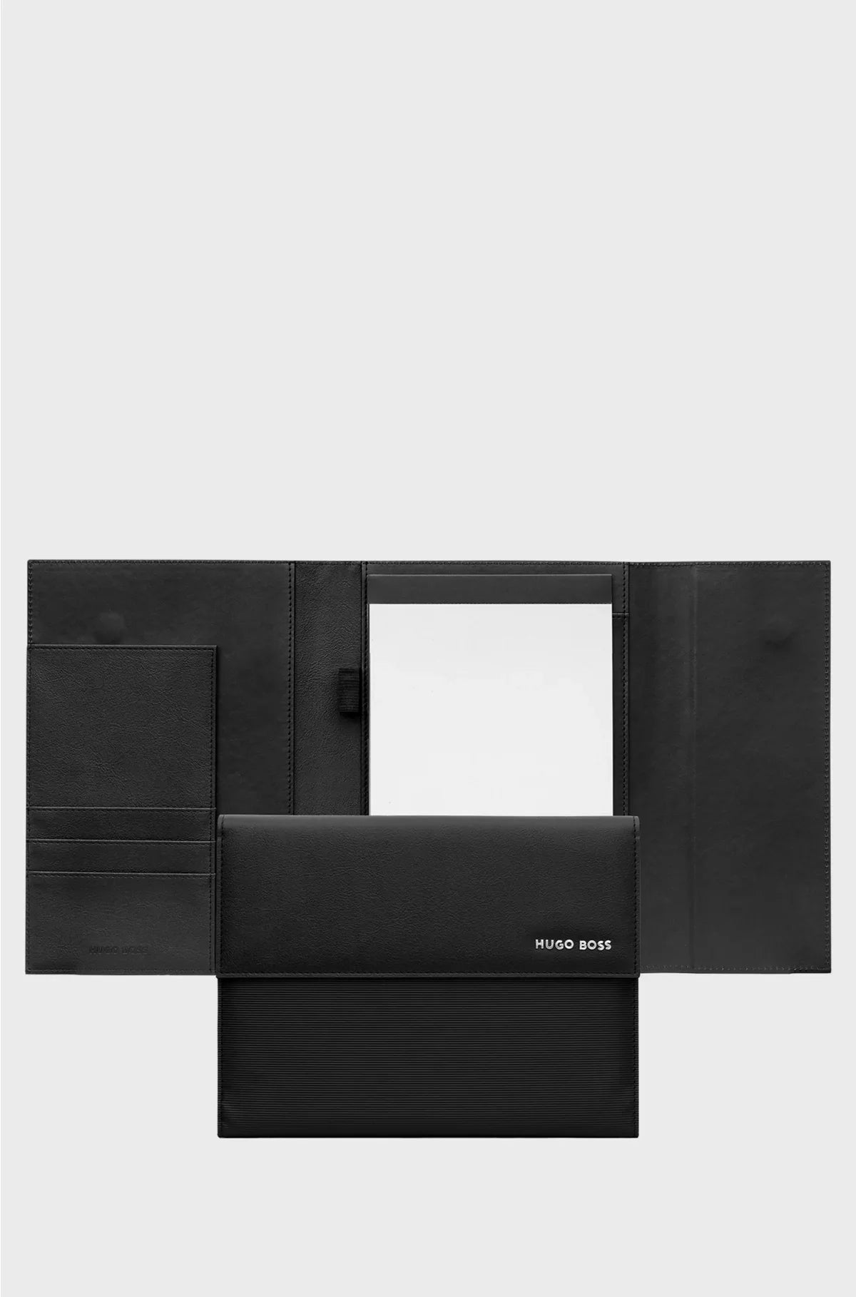 BLACK A5 FOLDER IN FAUX LEATHER WITH PINSTRIPE STRUCTURE