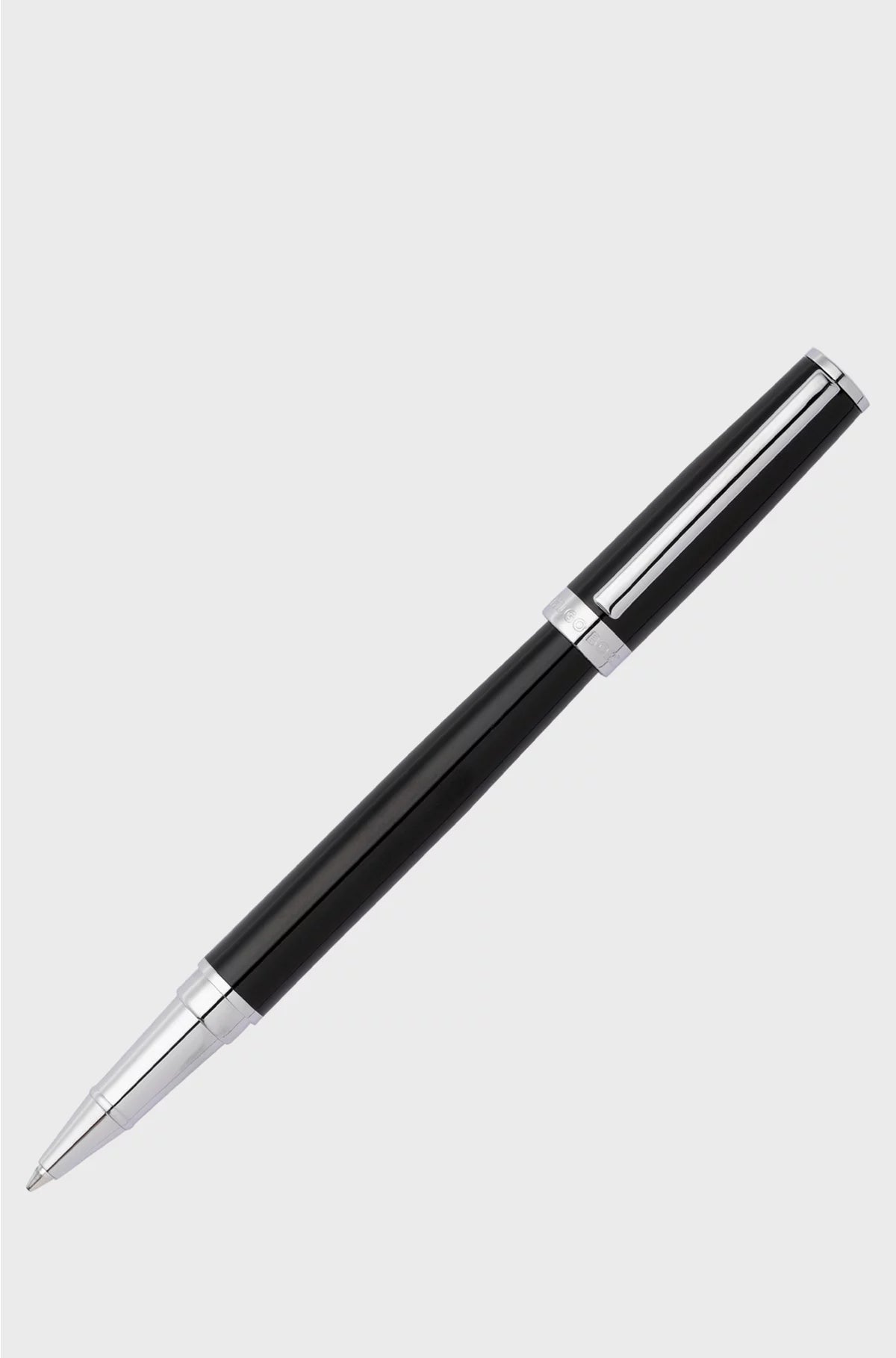 GLOSSY-BLACK LACQUER ROLLERBALL PEN WITH LOGO RING