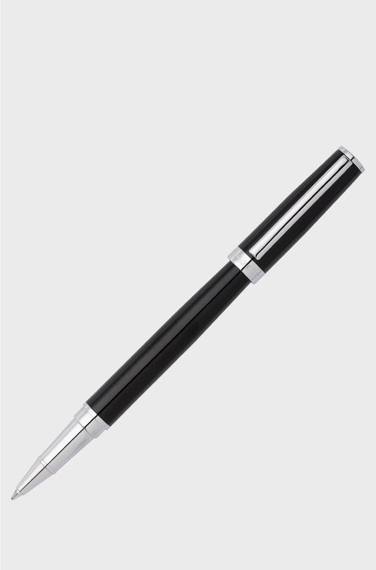 GLOSSY-BLACK LACQUER ROLLERBALL PEN WITH LOGO RING
