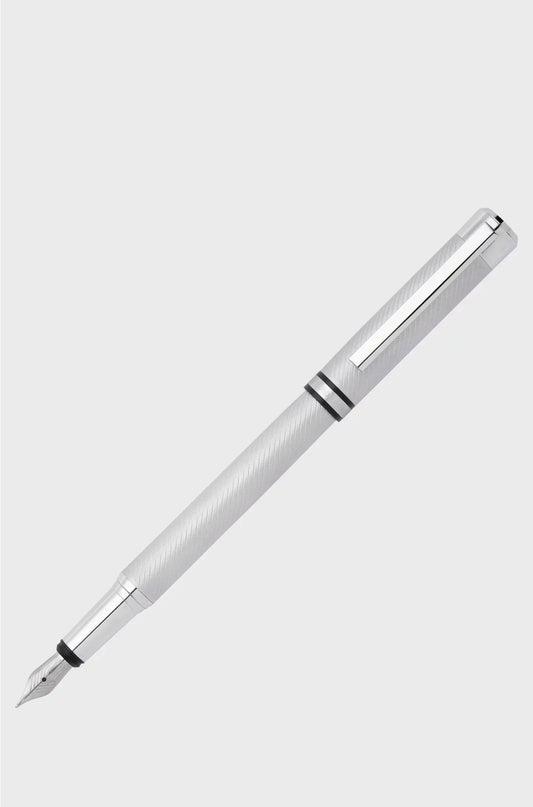 CHROME FOUNTAIN PEN WITH ENGRAVED PATTERN
