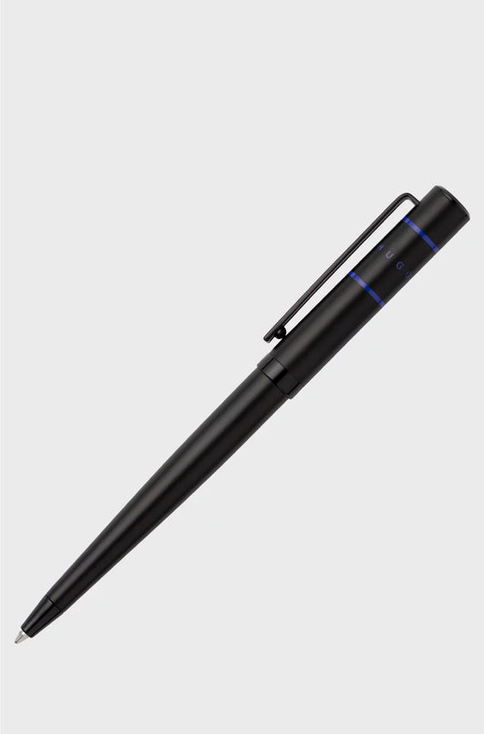 BLACK BALLPOINT PEN WITH BLUE LINES AND LOGO
