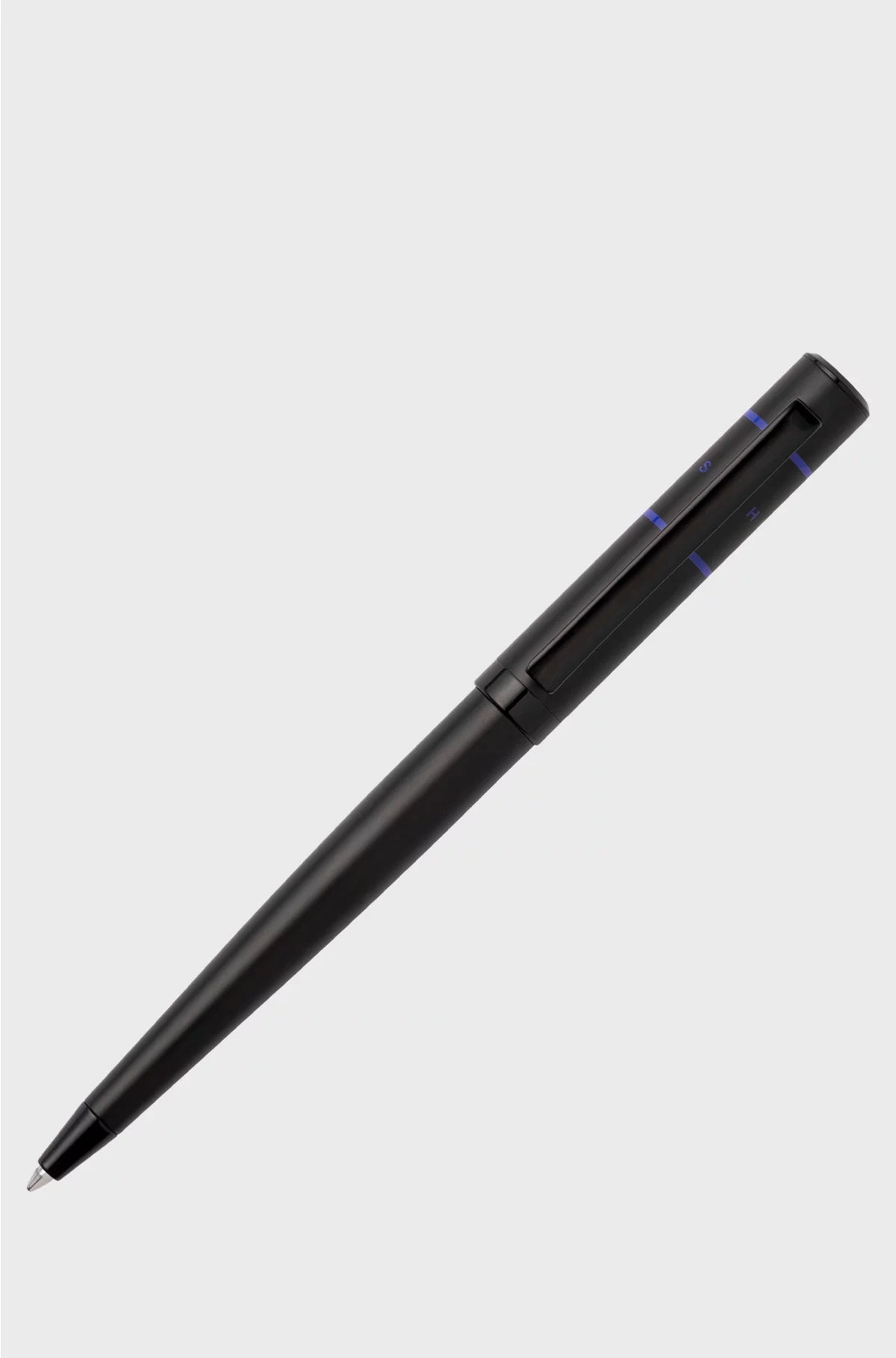 BLACK BALLPOINT PEN WITH BLUE LINES AND LOGO