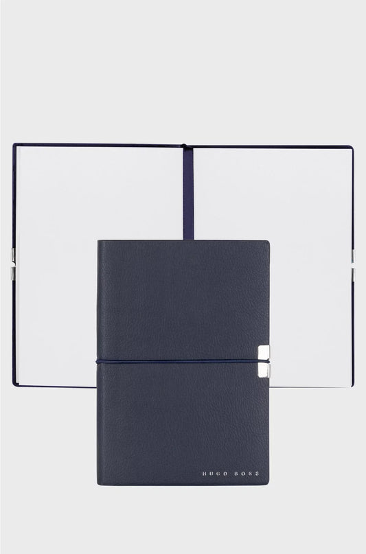 A6 NOTEBOOK IN NAVY FAUX LEATHER WITH ELASTICATED BAND