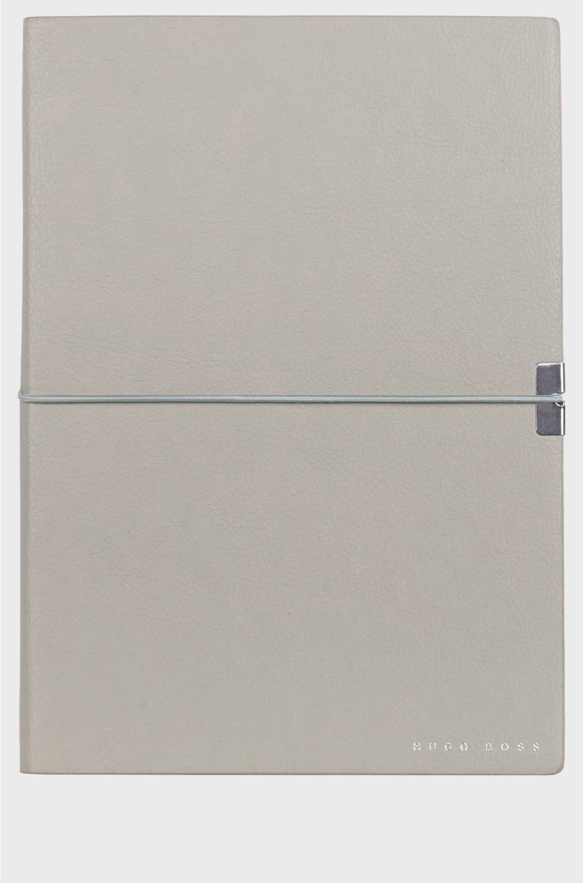 A5 NOTEBOOK IN GREY FAUX LEATHER WITH ELASTICATED BAND
