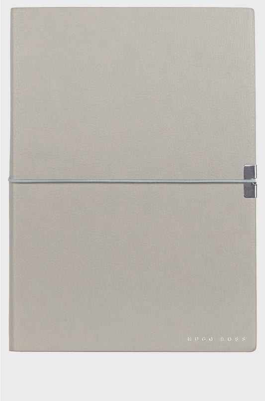 A5 NOTEBOOK IN GREY FAUX LEATHER WITH ELASTICATED BAND