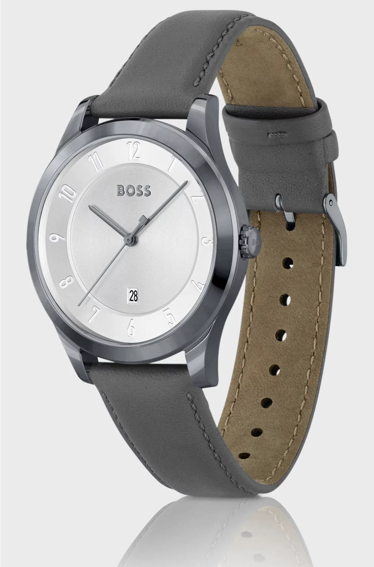 OROLOGIO CON QUADRANTE GRIGIO E CINTURINO IN PELLE