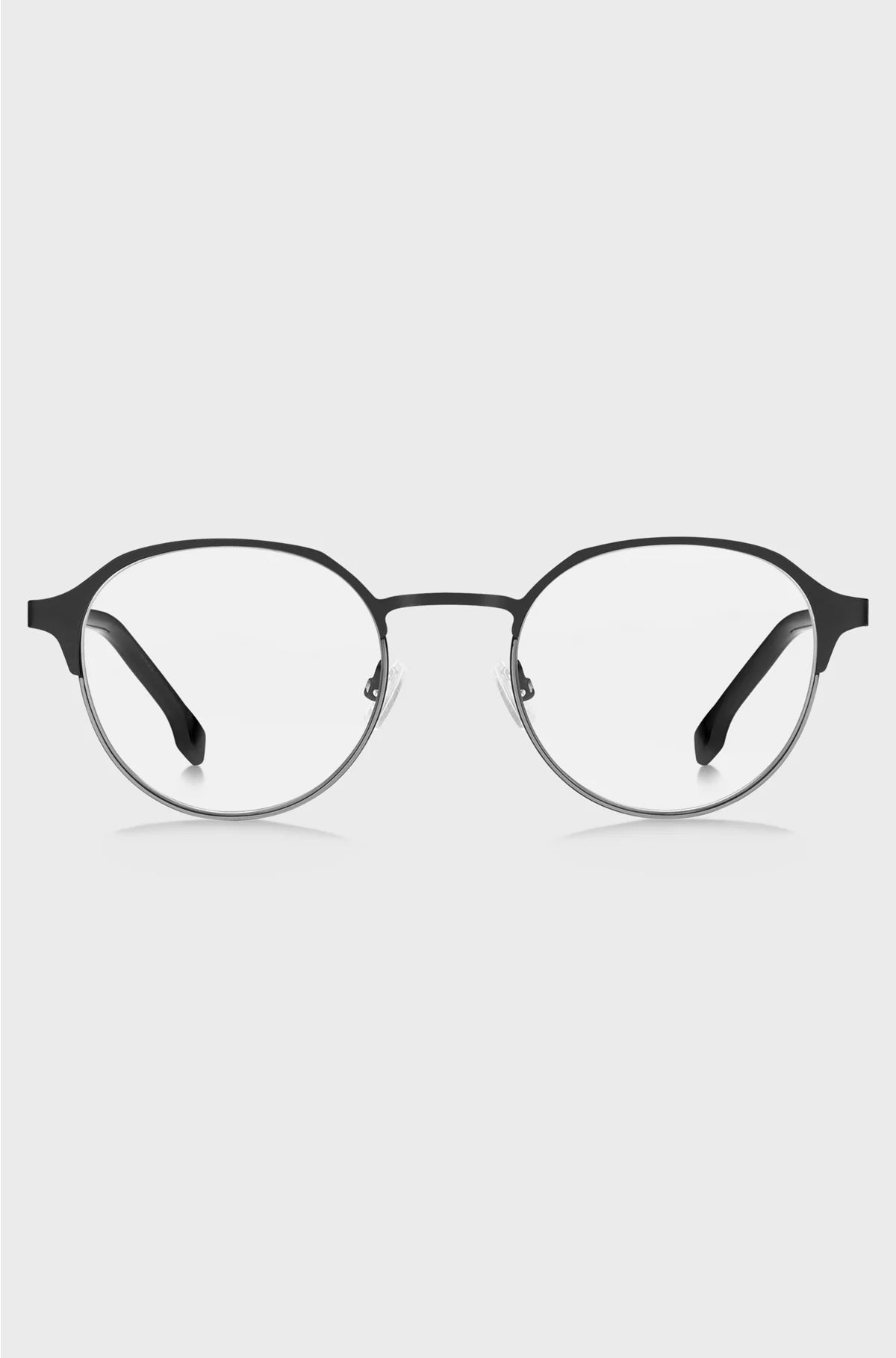 ROUND OPTICAL FRAMES IN BLACK STEEL WITH STRIPED HINGE