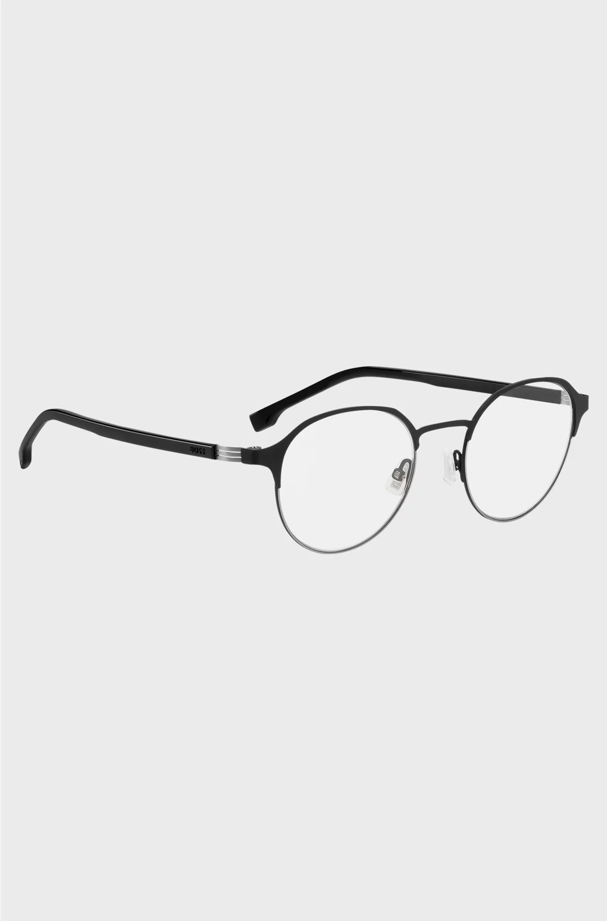 ROUND OPTICAL FRAMES IN BLACK STEEL WITH STRIPED HINGE