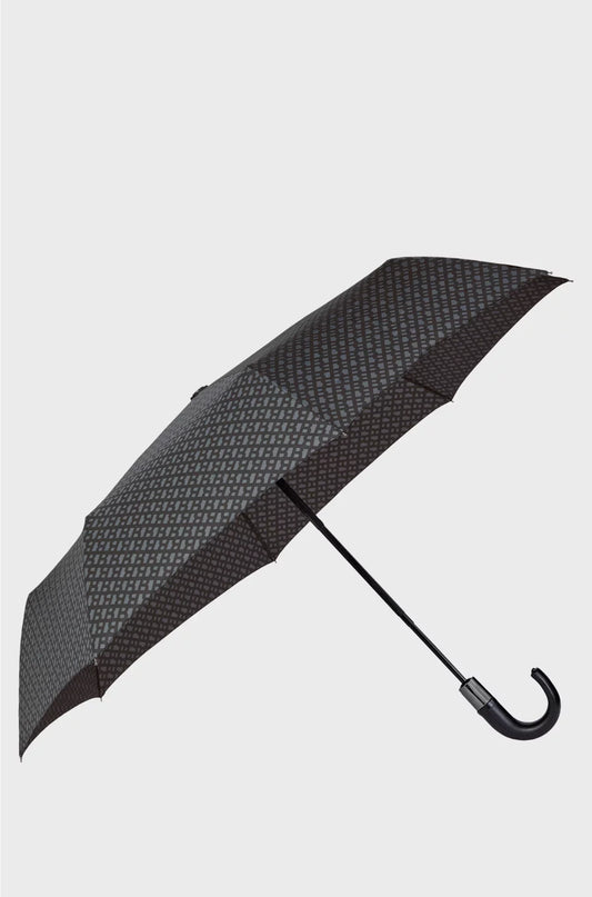 DARK-GREY MONOGRAM-PATTERN UMBRELLA WITH LOGO STRAP