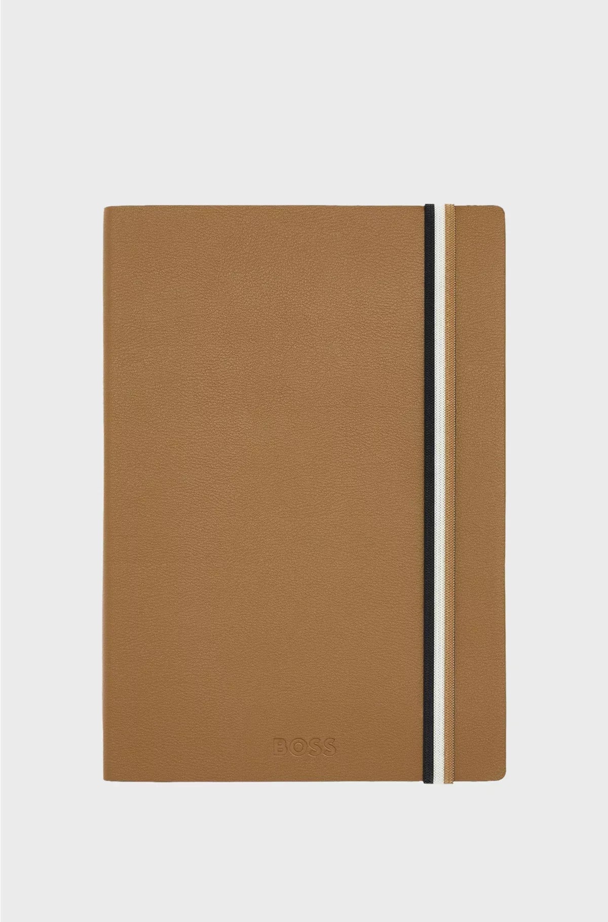 QUADERNO A5 IN SIMILPELLE COLOR CAMMELLO CON FASCETTA A RIGHE "SIGNATURE"