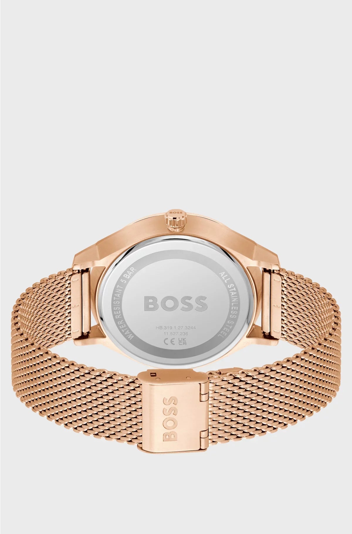 OROLOGIO CON QUADRANTE NERO E BRACCIALE A MAGLIE MILANESI COLOR ORO ROSA