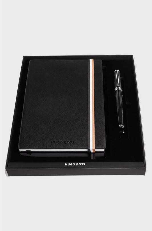 BLACK A5 NOTEBOOK AND BRASS FOUNTAIN PEN SET