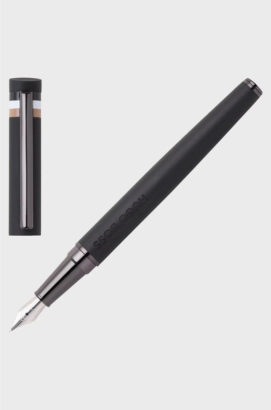 BLACK LOGO-DETAIL FOUNTAIN PEN WITH SIGNATURE-STRIPE CAP