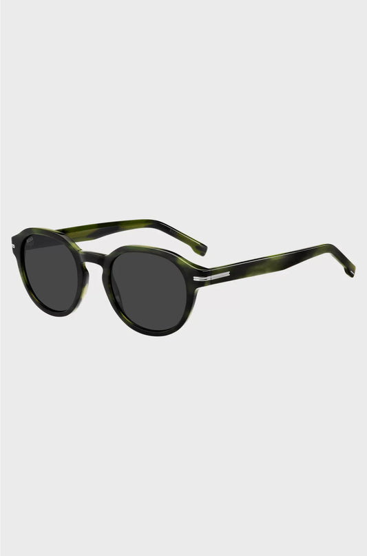 GREEN-HORN SUNGLASSES WITH SILVER-TONE HINGES