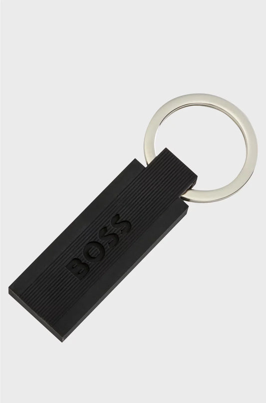 LOGO KEY RING IN BLACK SILICONE AND BRASS
